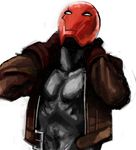  batman_(series) dc_comics gloves helmet jacket jason_todd leather leather_jacket male male_focus muscle red_hood red_hood_(dc) solo 