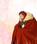  beard blush cape facial_hair fate/zero fate_(series) green_hair hug kikuyarou male_focus multiple_boys red_eyes red_hair rider_(fate/zero) shared_cape waver_velvet 