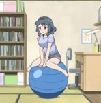  animated animated_gif ball blue_hair bouncing_breasts breasts exercise_ball furutani_himawari jumping lowres screencap yuru_yuri 