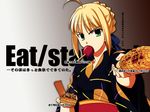  artist_request artoria_pendragon_(all) blonde_hair candy_apple corn fate/stay_night fate_(series) food green_eyes japanese_clothes kimono mouth_hold saber short_hair solo takoyaki wallpaper 