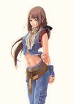  black_hair brown_eyes cosplay denim final_fantasy final_fantasy_ix garnet_til_alexandros_xvii gloves holixholi long_hair looking_at_viewer low-tied_long_hair midriff navel shorts smile solo zidane_tribal zidane_tribal_(cosplay) 