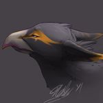  avian beak facial_markings grey_background gryphon half-closed_eyes markings neltruin plain_background portrait solo 
