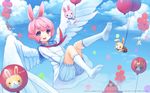  :3 :d animal_ears balloon bloomers blush bunny bunny_ears feathered_wings flying highres open_mouth original pink_eyes red_eyes short_hair smile socks solid_circle_eyes solo translated underwear watermark web_address white_wings wings xiangtu 