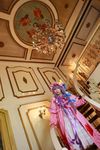  1girl asian cosplay crescent dress female hat highres long_hair patchouli_knowledge photo purple_hair solo stairs tenshi_myu touhou 