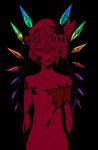  :p bad_id bad_pixiv_id collarbone crystal flandre_scarlet groin highres iro_marimo monochrome navel nude red red_eyes side_ponytail solo tongue tongue_out touhou upper_body wings 