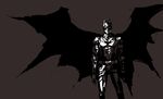  1boy armor batman batman_(series) belt bruce_wayne cape color_background dc_comics gloves male male_focus mask monochrome muscle seyo solo standing the_dark_knight_rises 