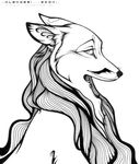  bust canine ear_piercing female fox hair long_hair looking_at_viewer mammal monochrome orange04 piercing 