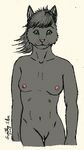  anthro breasts cat feline female gunther_silves hair looking_at_viewer mammal nipples nude plain_background pussy smile 