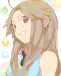  bare_shoulders blue_(pokemon) brown_eyes brown_hair bulbasaur charmander drawr gen_1_pokemon headwear_removed long_hair mimizubare pokemon pokemon_(creature) pokemon_(game) pokemon_frlg smile squirtle 