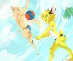  animal_ears bae_bunny baebunny beach blonde_hair clothing equine equine_legs gay girly hair happy hooves horse lagomorph long_hair male mammal peritian rabbit seaside shorts slim speedo swimsuit twink underwear volleyball 