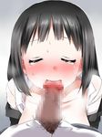  1girl black_hair blush censored eyes_closed fellatio highres oral penis short_hair steam sweatdrop tears 