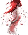  copyright_request long_hair monochrome paparaya red_eyes red_hair signature solo spot_color tongue white_background 