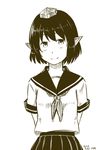  alternate_costume dated hat kawashina_(momen_silicon) looking_at_viewer monochrome neckerchief pointy_ears school_uniform serafuku shameimaru_aya short_hair sketch skirt smile solo tokin_hat touhou upper_body 