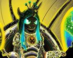  anthro anthrofied armor changeling chrome crossover female friendship_is_magic gordonfreeguy green_eyes green_hair hair hi_res hood horn my_little_pony queen_chrysalis_(mlp) seraphim supreme_commander too_much_yellow yellow_theme 