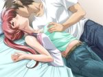  bed blush breast_grab french_kiss grabbing kiss red_hair sagara_family sagara_sanae sweat uncensored zyx 