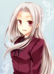  bad_id bad_pixiv_id blush fate/zero fate_(series) irisviel_von_einzbern kubyou_azami long_hair red_eyes silver_hair smile solo upper_body 