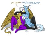  anthro anus avian cuddling equine female friendship_is_magic gilda_(mlp) gryphon horn lesbian my_little_pony omnoproxyl337 pussy stockings trixie_(mlp) unicorn 