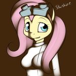  anthrofied blue_eyes breasts clothing crossover doctor_horrible's_sing_along dr_adorable_(mlp) equine eyewear female fluttershy_(mlp) friendship_is_magic goggles hair horse kloudmutt labcoat looking_away mammal my_little_pony pink_hair plain_background pony solo 