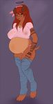  bandanna big_breasts breasts canine clothed clothing dog ear_piercing eyewear female glasses hair halo jeans long_hair mammal mess1ah midriff nipples panties piercing pregnant red_hair sheer_clothing skimpy solo translucent underwear 
