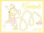  blush cub cute eyes_closed female furcollector long_tail marsupilami panties plain_background ribbons smile solo spotted underwear white_background wood yellow_theme young 
