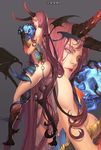  ass breasts claws demon_girl demon_tail demon_wings gogoso holding horns long_hair looking_at_viewer medium_breasts monster_girl original pink_hair skull solo succubus tail very_long_hair wings yellow_eyes zoom_layer 