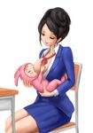  breast_feeding breasts chair coco_(pixiv_artist_1131293) eyes_closed lactation mother_and_baby simple_background table 