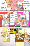  anthro bat big_breasts blue_eyes blush breasts canine chaos_emerald cleavage clothed clothing comic dialog dialogue emerald english_text female fox gem hair male mammal michiyoshi miles_prower orange_hair rouge_the_bat sega smile sonic_(series) text white_hair wings 