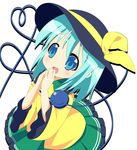  aqua_hair blue_hair eyeball hat heart heart_of_string komeiji_koishi lucky_star open_mouth parody short_hair skirt smile solo style_parody third_eye touhou zefa_(neoaltemice) 