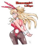  animal_ears atorasu bad_id bad_pixiv_id banned_artist blonde_hair blue_eyes bunny_ears bunny_tail bunnysuit detached_collar long_hair looking_back one_side_up original pantyhose sidelocks tail wrist_cuffs 