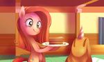  blue_eyes cake cutie_mark equine female feral food friendship_is_magic fur hair horse inside karzahnii madame_le_floure_(mlp) mammal my_little_pony party_hat pink_fur pink_hair pinkamena_(mlp) pinkie_pie_(mlp) plate pony wood 