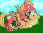  applejack_(mlp) balls big_macintosh_(mlp) blonde_hair cobra_mcjingleballs cobramcjingleballs cowboy_hat cum cutie_mark equine female feral freckles friendship_is_magic grass group group_sex hair hat horse horsecock interspecies kissing male mammal my_little_pony penetration penis pony semi_incest sex sibling siblings straight threesome yoke 