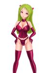  bdsm bondage bound coco_(pixiv_artist_1131293) collar corset elbow_gloves gloves green_hair latex latex_gloves looking_at_viewer panties red_eyes thighhighs underwear 