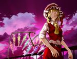  ascot belt blonde_hair chotto fang flandre_scarlet hat long_hair red_eyes skirt skirt_set sky solo touhou wings 