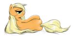  applejack_(mlp) blonde_hair butt cutie_mark equine female feral freckles friendship_is_magic fur green_eyes hair horse long_hair looking_at_viewer lying madhotaru mammal my_little_pony on_side orange_fur plain_background pony seductive smile solo white_background 