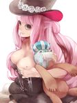  akizuki_hakuto bare_shoulders brown_eyes dress hat kumacy long_hair one_piece perona pink_hair stuffed_animal stuffed_toy 