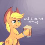  blonde_hair cider cowboy_hat cup cutie_mark english_text equine female feral friendship_is_magic fur green_eyes hair hat horse karzahnii mammal mug my_little_pony orange_fur plain_background pony smile solo text 