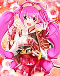  alternate_costume armor armored_dress bad_id bad_pixiv_id blush cure_happy gauntlets hair_ornament hoshizora_miyuki long_hair looking_at_viewer magical_girl open_mouth pink_eyes pink_hair precure skirt smile_precure! solo sword twintails weapon yuiyuimoe 