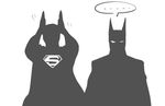  ... 2boys batman batman_(cosplay) batman_(series) bruce_wayne clark_kent dc_comics duo emblem frown imitate justice_league kryptonian male male_focus marimo_jj multiple_boys s_shield silhouette superhero superman superman_(series) 