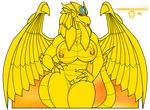  absurd_res absurdly_absurd_res alpha_channel big_breasts blonde_hair blush breasts claws dragon feathers female hair hi_res lips long_hair looking_at_viewer navel nipple_piercing nipples nude piercing red_eyes reptile scalie smile solo spikes standing thighs walter_sache wide_hips winged_dragon_of_ra wings yellow_nipples yellow_skin yu-gi-oh 