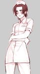  1boy batman_(series) blush crossdressing crossed_arms dc_comics male male_focus monochrome nurse sketch solo standing tim_drake 