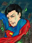  1boy black_hair blue_eyes dc_comics injury male rock solo superman superman_(series) 