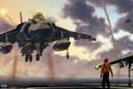  aim-9_sidewinder aircraft aircraft_carrier airplane bomb cloud cloudy_sky fighter_jet flare future harrier_jump_jet helmet highres jet landing_gear military military_vehicle original pants pilot ranpota realistic science_fiction ship signature sky smoke vtol warship watercraft 