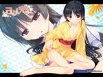  1boy aogiri_penta black_hair blush crossdressing highres hime_cut japanese_clothes kimono legs nipples shiokouji_kanata trap wallpaper yome_juu! yukata 