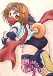  animal_ears arcana_heart bow brown_eyes brown_hair buruma dog_ears dog_tail fingerless_gloves forehead_protector gloves highres konoha_(arcana_heart) leg_warmers mask ninja pink_bow red_scarf scarf sepia_background short_hair solo tail takanoru 