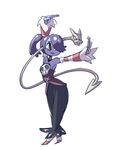  armpits blue_hair blue_skin breasts crossed_legs detached_sleeves fighting_stance hair_over_one_eye junkpuyo leviathan_(skullgirls) purple_skin red_eyes side_ponytail skullgirls slender_waist small_breasts smile solo squigly_(skullgirls) standing stitched_mouth stitches zombie 