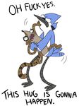  avian bird blue_jar blue_jay derp dialog dialogue english_text fight forced gay hug humor male mammal mordecai raccoon regular_show rigby teeth text xiamtheferret 