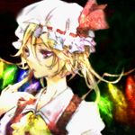  black_background blonde_hair blood flandre_scarlet hat jitome looking_away red_eyes rito_(rito0805) short_hair solo touhou upper_body wings 