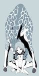 animal bad_id bad_pixiv_id barefoot character_request flat_color giraffe male_focus monochrome shiro_(reptil) simple_background sitting solo tennis_no_ouji-sama 