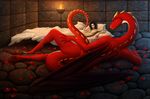  anthro bed bill_kaulitz butt claws dragon female fire hair human human_on_anthro interspecies invalid_tag lying male mammal nipples nude pillow pose red red_scales scalie size_difference straight teasing uncanny_resemblance wings 