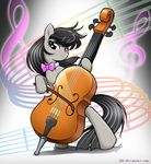  black_hair bow_(stringed_instrument) bow_tie cello equine female feral friendship_is_magic hair horse j8d looking_at_viewer mammal musical_instrument musical_note my_little_pony octavia_(mlp) pony purple_eyes solo standing violin 